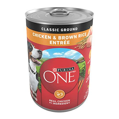 Purina ONE Chicken and Brown Rice Wet Dog Food Classic Ground Recipe 13 oz Cans Pack of 12