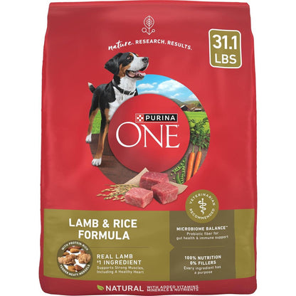 Purina ONE Lamb & Rice Dry Dog Food, High Protein, 31.1 lb Bag, Supports Muscle & Immune Health