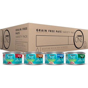 Purina ONE Grain-Free Pate Wet Cat Food, 3 oz Cans x 24, High Protein Chicken & Beef Variety Pack
