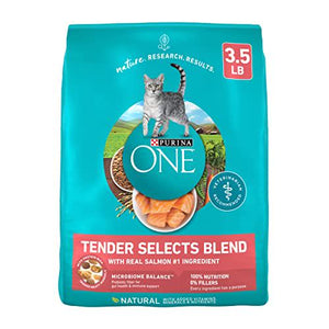 Purina ONE Dry Cat Food 3.5 lb Bag Tender Selects Blend with Real Salmon Protein and Nutrients for Healthy Cats