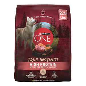 Purina ONE True Instinct dog food 27.5 lb bag with real beef and salmon plus bone broth vitamins and minerals