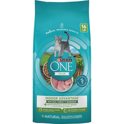 Purina ONE Indoor Advantage Weight Control Cat Food, Natural Dry Formula, 16 lb Bag
