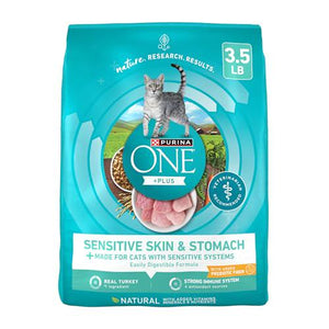 Purina ONE Sensitive Skin & Stomach Cat Food, 3.5?lb Bag, Natural Dry Formula, Healthy Digestion Support