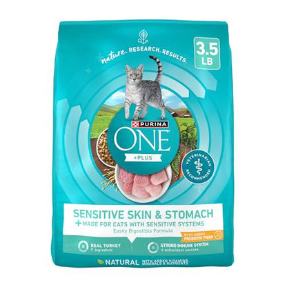 Purina ONE Sensitive Skin & Stomach Cat Food, 3.5?lb Bag, Natural Dry Formula, Healthy Digestion Support