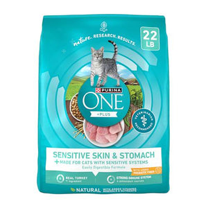 Purina One Dry Cat Food Sensitive Skin and Stomach Formula 22 lb Natural Adult Cat Food