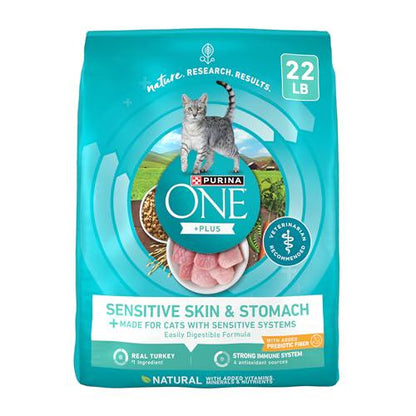 Purina One Dry Cat Food Sensitive Skin and Stomach Formula 22 lb Natural Adult Cat Food