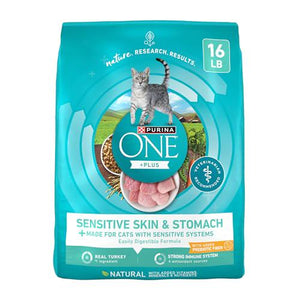 Purina ONE Sensitive Stomach Dry Cat Food 16 lb Bag Skin and Digestive Health Natural Plus Vitamins