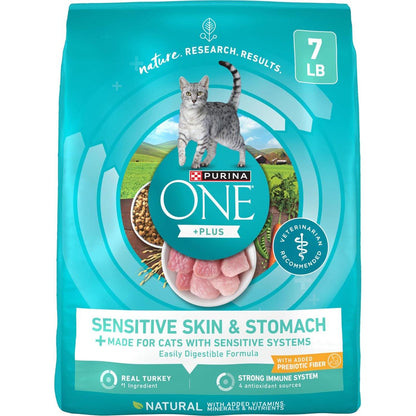 Purina ONE Dry Cat Food for Sensitive Stomach and Skin 7 lb Bag Natural Formula