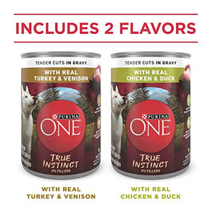 Purina ONE True Instinct Wet Dog Food 12 Pack 13 oz Cans Turkey Venison Chicken Duck High Protein Cuts