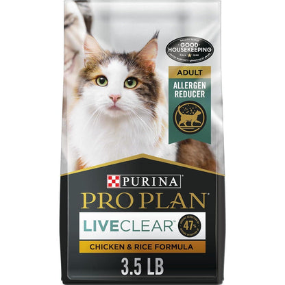 Purina Pro Plan LiveClear Cat Food Chicken and Rice Formula 3.5 lb Bag Allergen Reducing