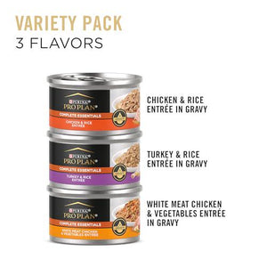 Purina Pro Plan Wet Cat Food Variety Pack, 24 Cans x 3 oz, Chicken & Turkey in Gravy, High Protein