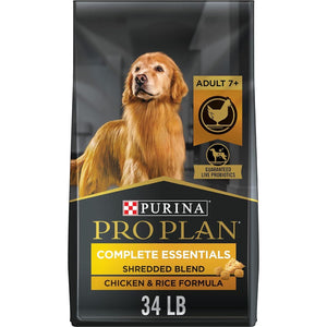 Purina Pro Plan Senior Dry Dog Food, Chicken & Rice Shredded Blend with Probiotics, 34 lb