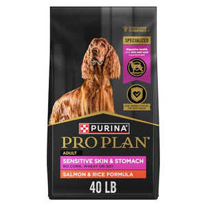 Purina Pro Plan Sensitive Skin & Stomach Dog Food, Salmon & Rice, 40?lb Bag, Dry Formula with Probiotics