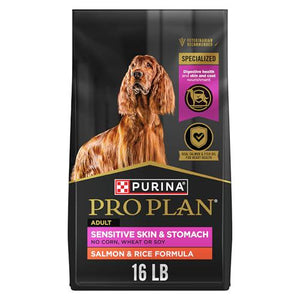 Purina Pro Plan Dog Food Sensitive Skin and Stomach Adult Dry Salmon and Rice Formula 16 lb Bag Digestive Health Support