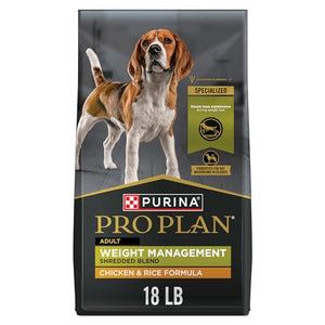 Purina Pro Plan Weight Management Dog Food Chicken and Rice Formula Shredded Blend 34 lb Bag