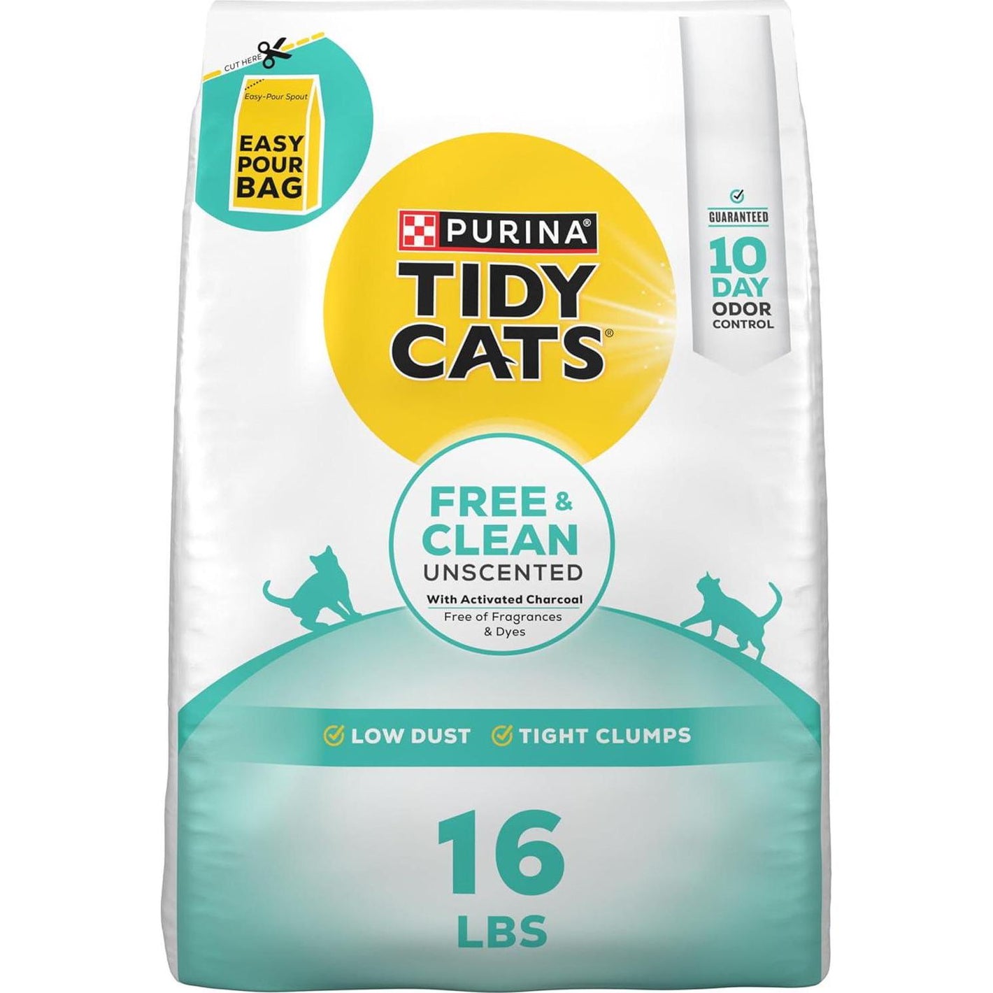 Tidy Cats Clumping Litter 16 lb Bag Free and Clean Unscented Multi Cat Formula with Odor Control for Sensitive Noses