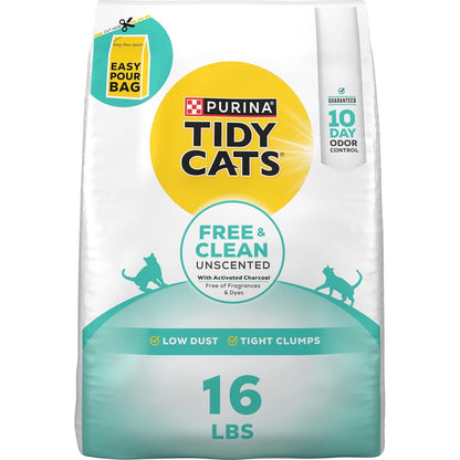 Tidy Cats Clumping Litter 16 lb Bag Free and Clean Unscented Multi Cat Formula with Odor Control for Sensitive Noses