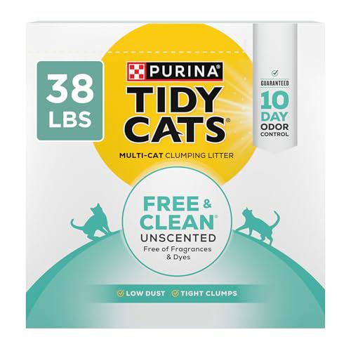 Purina Tidy Cats Free & Clean Unscented Cat Litter, 38?lb Box, Multi?Cat Formula, Easy Clumping & Low Dust