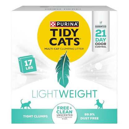 Purina Tidy Cats Lightweight Clumping Cat Litter Free and Clean Unscented Odor Control 17 lb Box