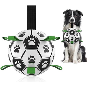Qdan Dog Soccer Ball Toy 6 Inch Interactive Tug Toy with Straps Water Toy Birthday Gift for Small Medium Dogs