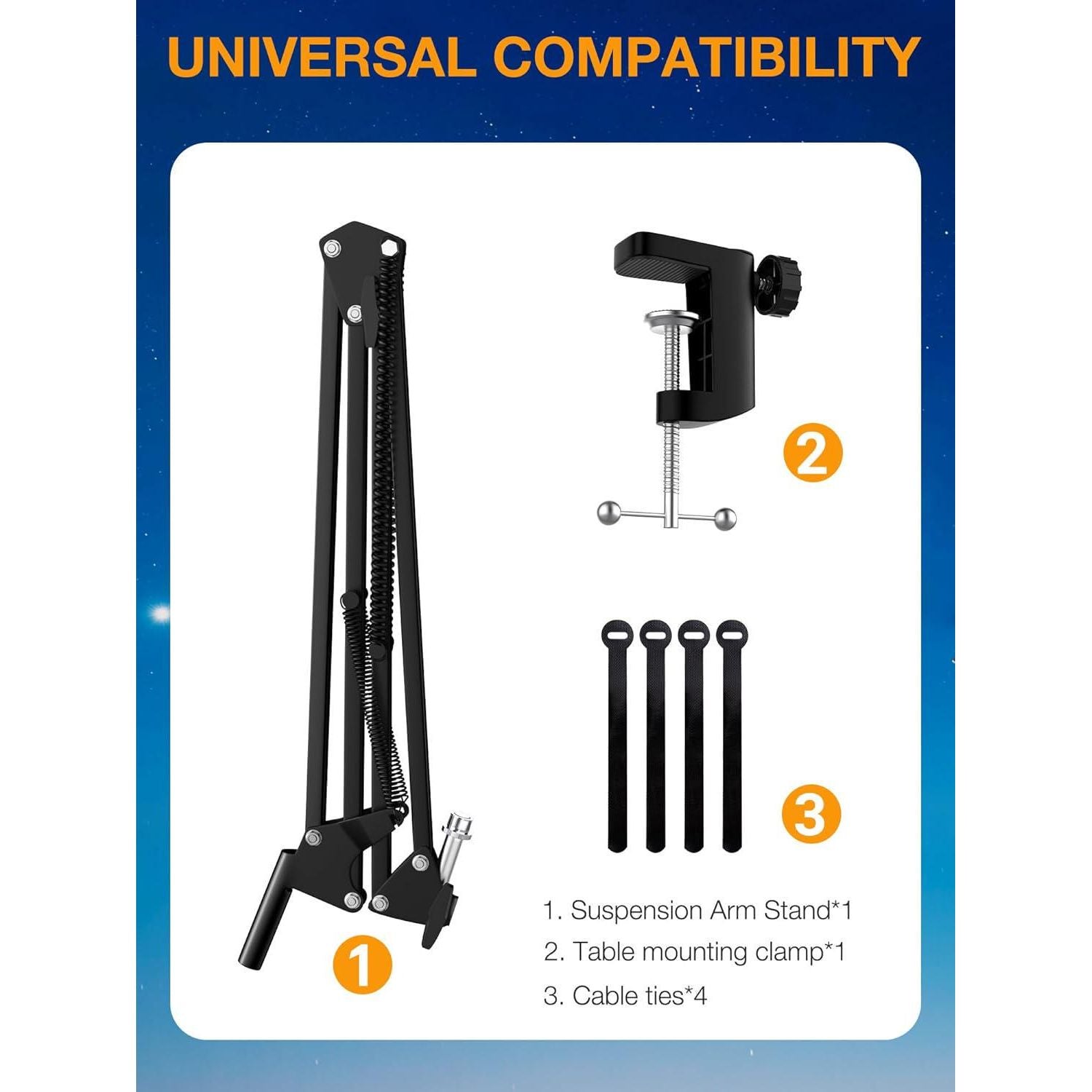 QuadCast Boom Arm, Mic Arm Microphone Arm For HyperX QuadCast SoloCast Blue Yeti Fifine AM8 And Most Mic, Mic Stand Desk With 3/8 To 5/8 Adapter By SUNMON,