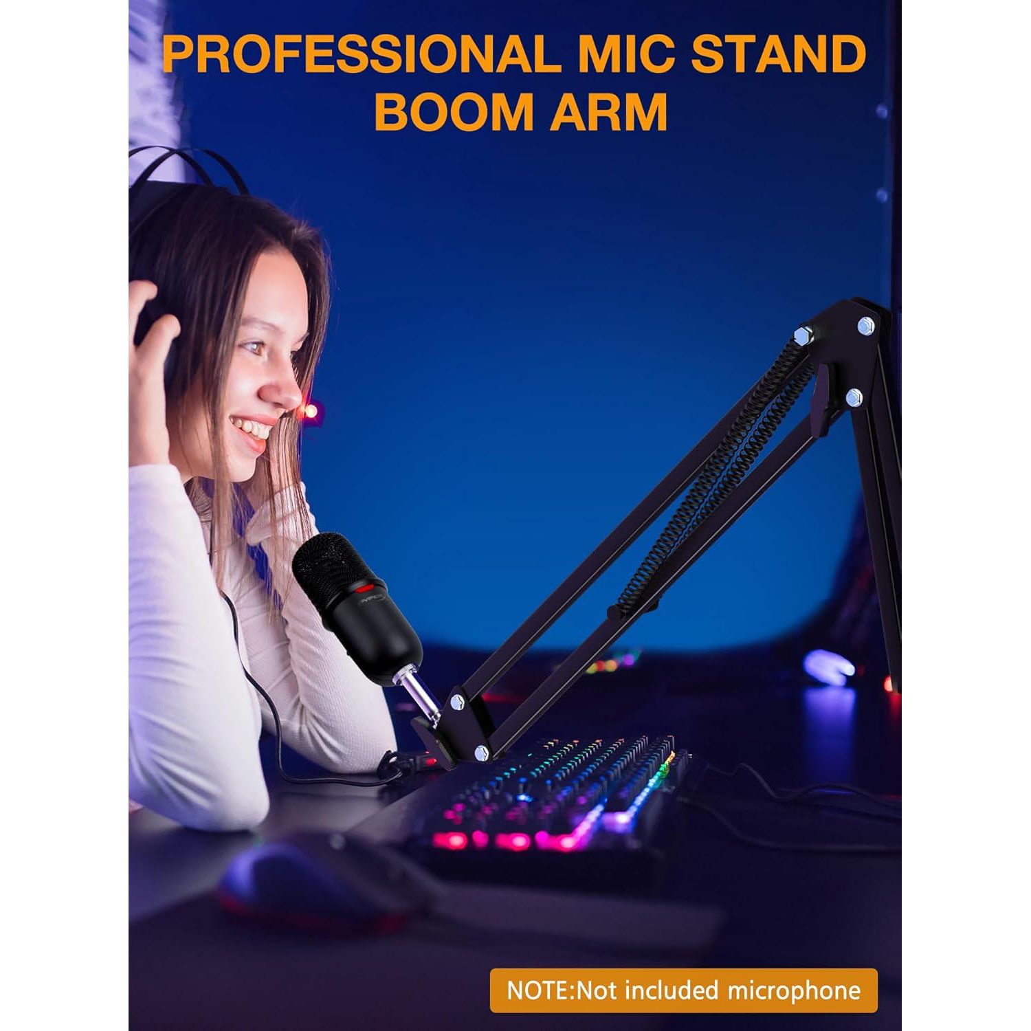 QuadCast Boom Arm, Mic Arm Microphone Arm For HyperX QuadCast SoloCast Blue Yeti Fifine AM8 And Most Mic, Mic Stand Desk With 3/8 To 5/8 Adapter By SUNMON,