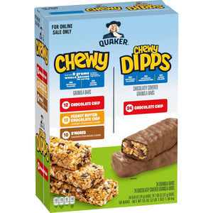 Quaker Quaker Chewy Granola Bars, Chewy And Dipps 4 Flavor Variety Pack, 58 Pack, Chocolate Chip, Peanut Butter Chocolate Chip, Smores Flavors