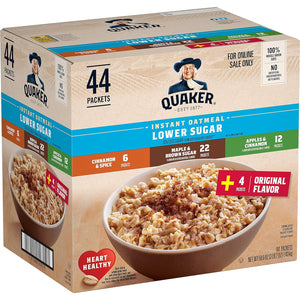 Quaker Quaker Instant Oatmeal Lower Sugar, 4 Flavor Variety Pack 44 Count (Pack Of 1)