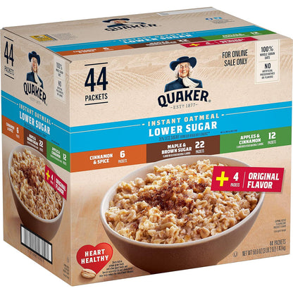 Quaker Quaker Instant Oatmeal Lower Sugar, 4 Flavor Variety Pack 44 Count (Pack Of 1)