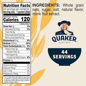 Quaker Instant Oatmeal, Lower Sugar, Maple & Brown Sugar, 119oz, Pack of 44