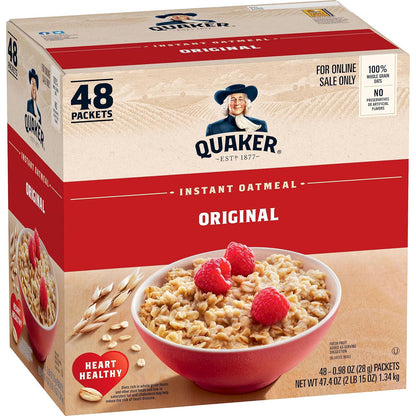 Quaker Instant Oatmeal Original, Individual Packets, 098 oz, 48 Count, Quick & Easy Breakfast Option