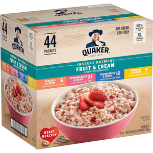 Quaker Instant Oatmeal, Fruit and Cream Variety Pack, Single-Serve Packets, 44 Pack