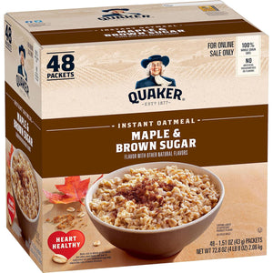 Quaker Quaker Instant Oatmeal, Maple And Brown Sugar, Individual Packets, 1.51 Ounce (Pack Of 48)