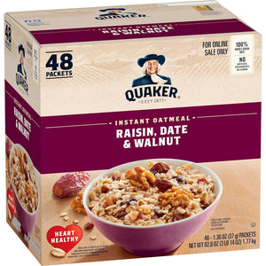 Quaker Quaker Instant Oatmeal, Raisin, Date And Walnut, Individual Packets, 1.30 Ounce (Pack Of 48)