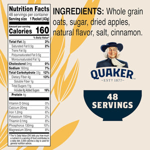 Quaker Instant Oatmeal, Apples & Cinnamon Flavor, Individual Packets, 48 Count (151 oz per Packet)