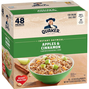 Quaker Instant Oatmeal, Apples & Cinnamon Flavor, Individual Packets, 48 Count (151 oz per Packet)