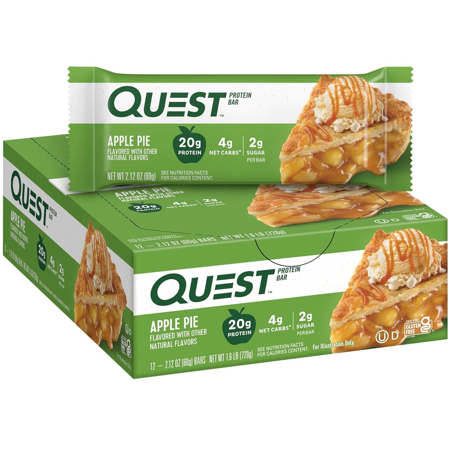 Quest Nutrition Apple Pie Protein Bar, 20g Protein, 4g Net Carbs, 2g Sugar, Gluten Free, Keto Friendly, 12 Count,