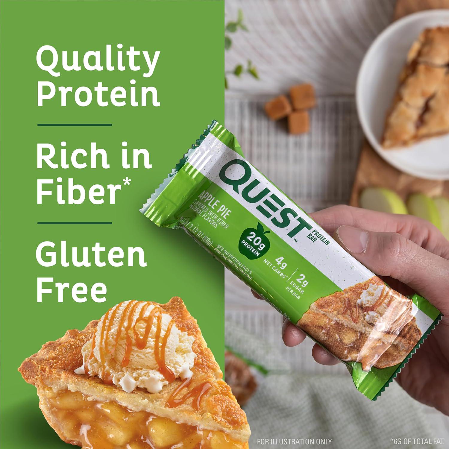 Quest Nutrition Apple Pie Protein Bar, 20g Protein, 4g Net Carbs, 2g Sugar, Gluten Free, Keto Friendly, 12 Count,