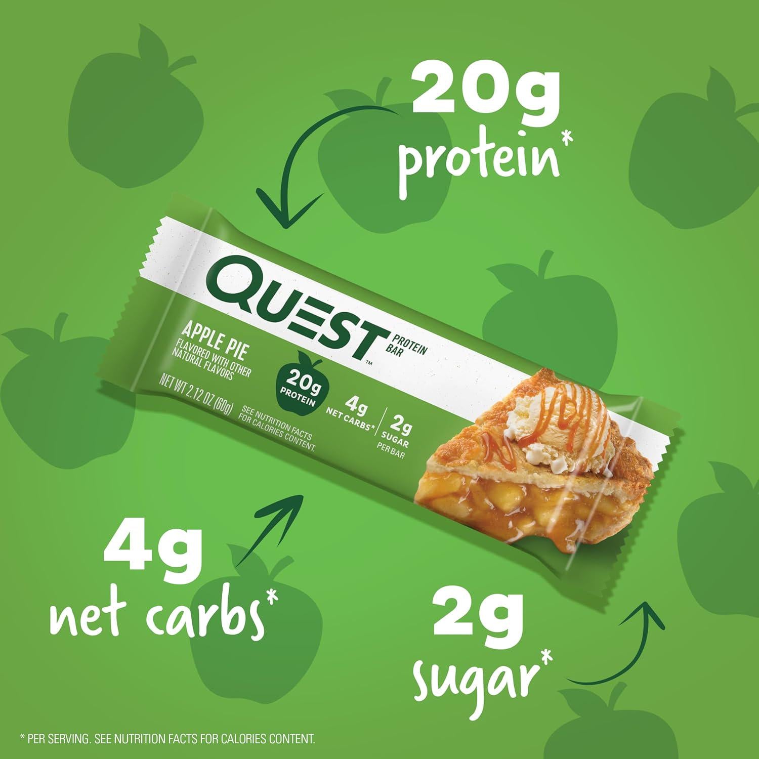 Quest Nutrition Apple Pie Protein Bar, 20g Protein, 4g Net Carbs, 2g Sugar, Gluten Free, Keto Friendly, 12 Count,