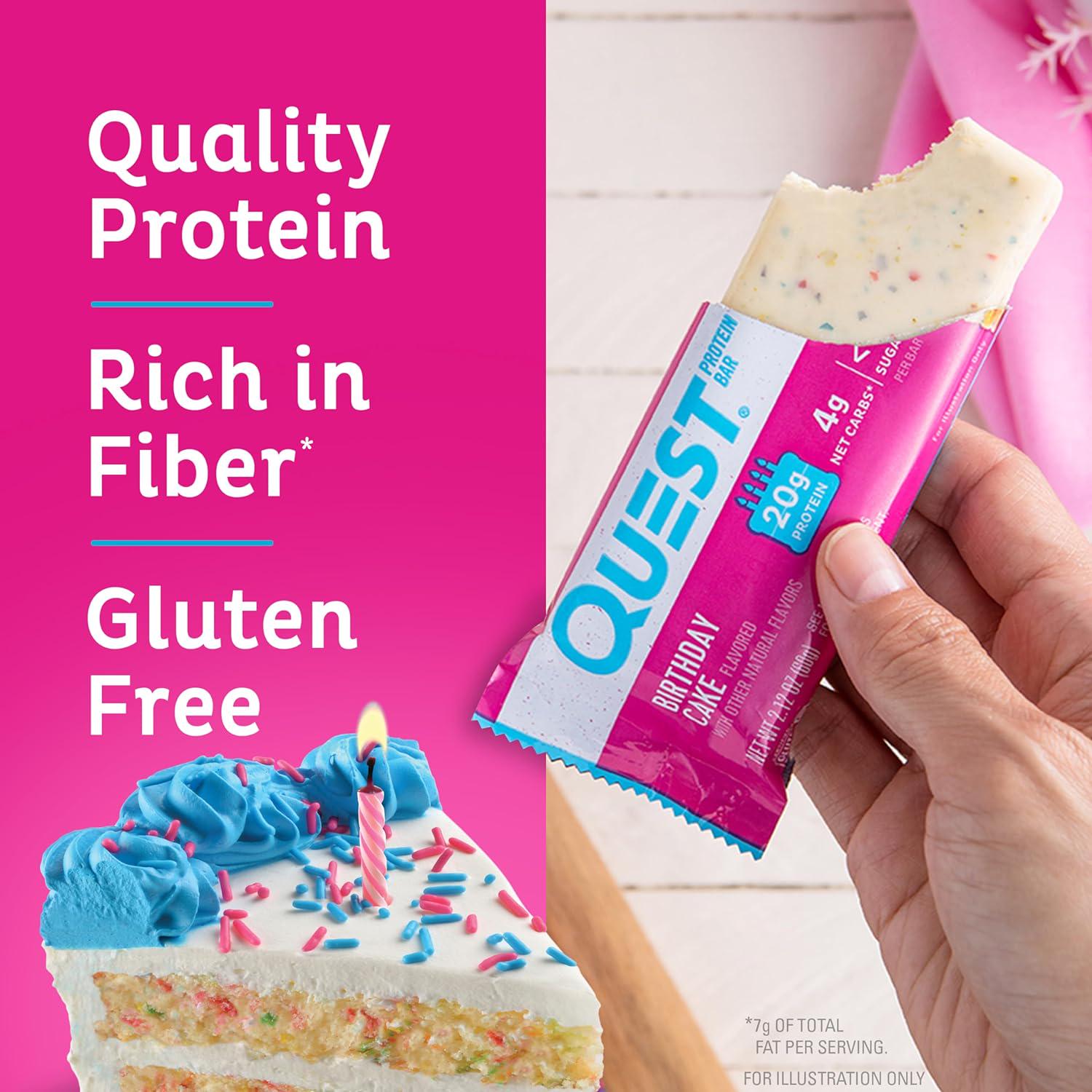 Quest Nutrition Birthday Cake Protein Bars, High Protein, Low Carb, Gluten Free, Keto Friendly, 12 Count,