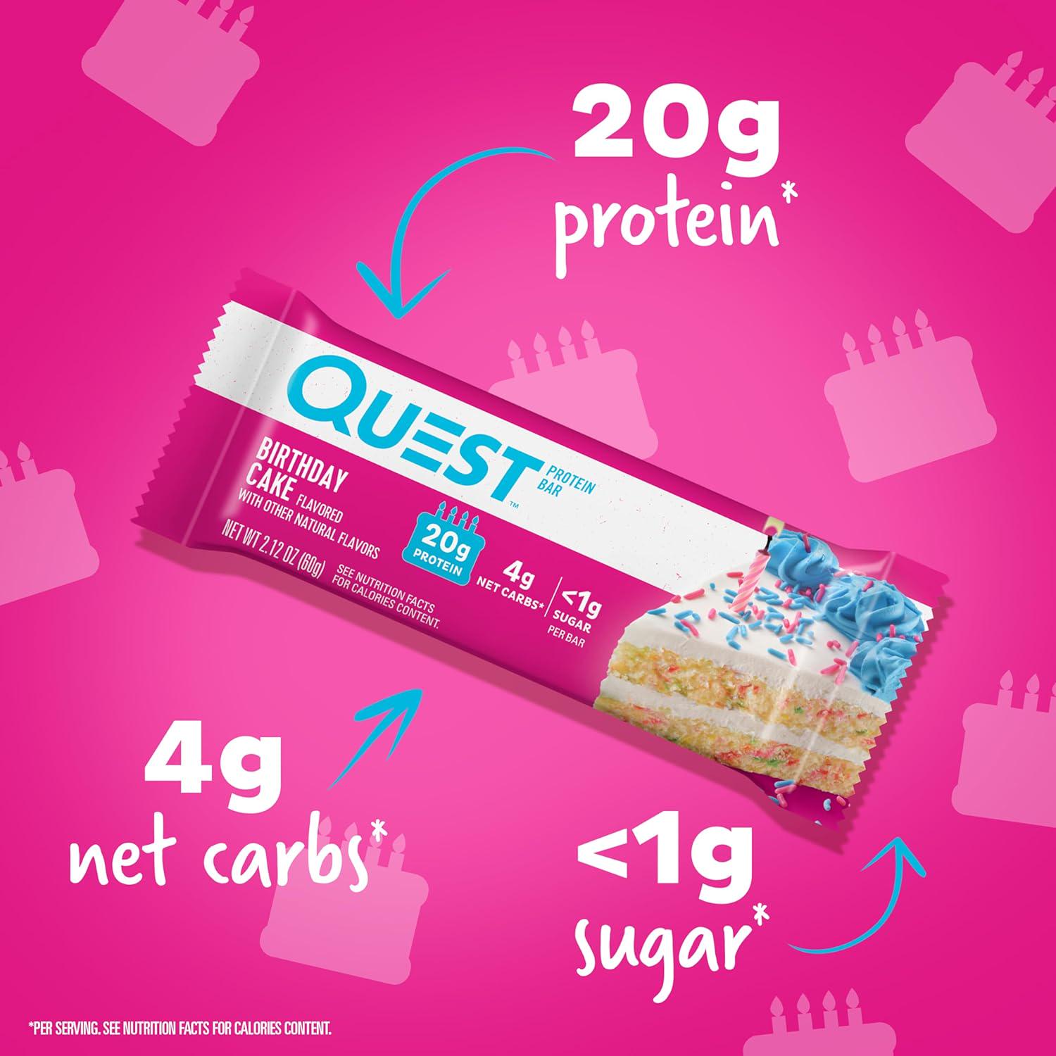Quest Nutrition Birthday Cake Protein Bars, High Protein, Low Carb, Gluten Free, Keto Friendly, 12 Count,