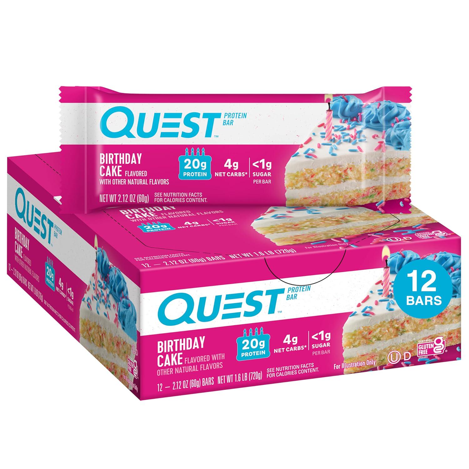 Quest Nutrition Birthday Cake Protein Bars, High Protein, Low Carb, Gluten Free, Keto Friendly, 12 Count,