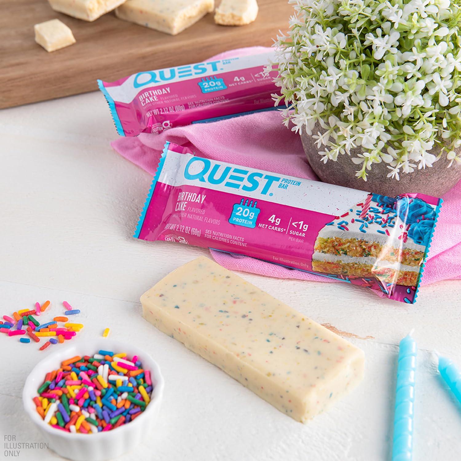 Quest Nutrition Birthday Cake Protein Bars, High Protein, Low Carb, Gluten Free, Keto Friendly, 12 Count,