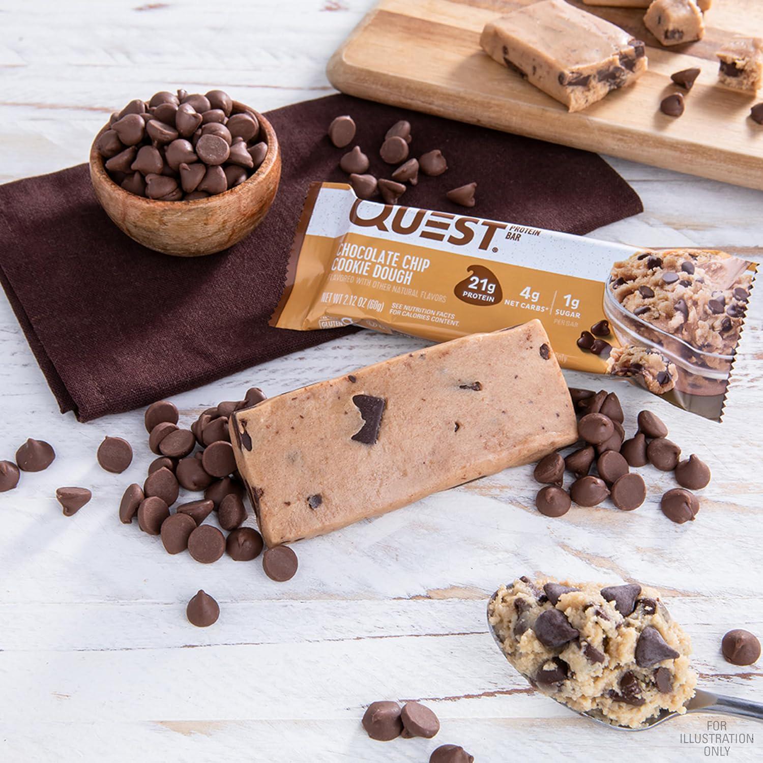 Quest Nutrition Chocolate Chip Dough Cookie Protein Bars, 21g Protein, 1g Sugar, 4g Net Carb, Gluten Free, Keto Friendy, 12 Count,
