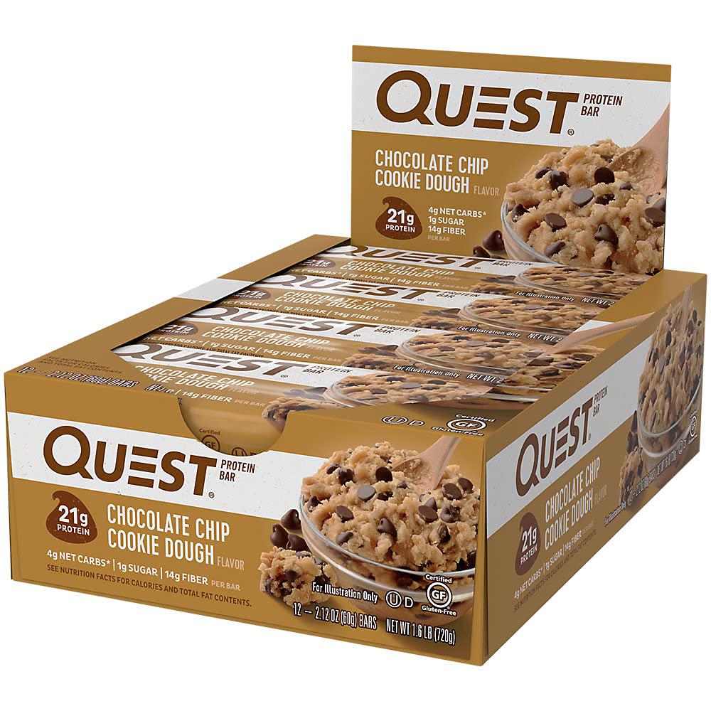 Quest Nutrition Chocolate Chip Dough Cookie Protein Bars, 21g Protein, 1g Sugar, 4g Net Carb, Gluten Free, Keto Friendy, 12 Count,