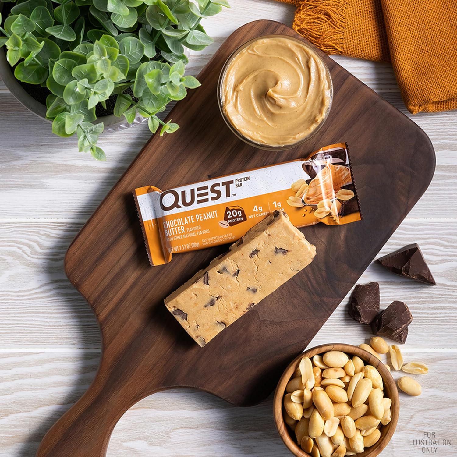 Quest Nutrition Chocolate Peanut Butter Bars, 20g Protein, 1g Sugar, 5g Net Carb, Gluten Free, Keto Friendly, 12 Count,