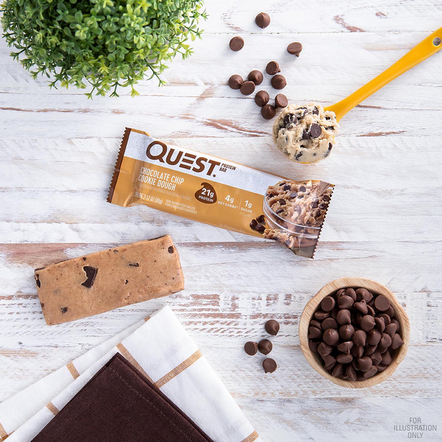 Quest Nutrition Chocolate Chip Dough Cookie Protein Bars, 21g Protein, 1g Sugar, 4g Net Carb, Gluten Free, Keto Friendy, 12 Count,