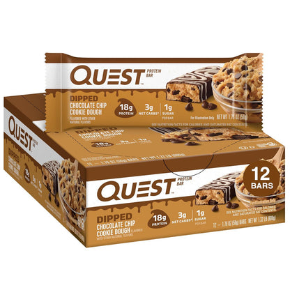 Quest Nutrition Quest Nutrition Dipped Chocolate Chip Cookie Dough Protein Bars, 18g Protein, 3g Net Carbs, Gluten Free, 1.76 Oz, 12 Count