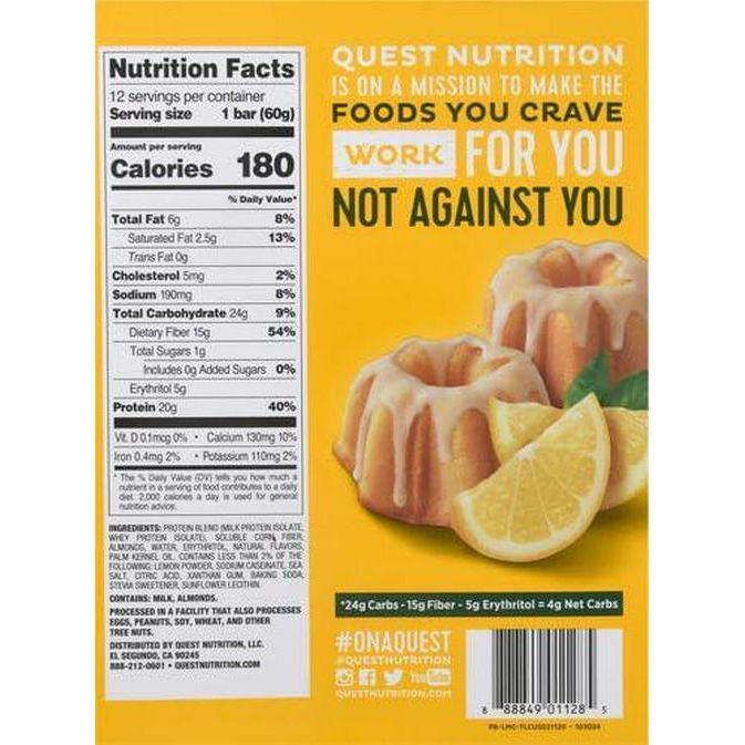 Quest Nutrition Lemon Cake Protein Bars, High Protein, Low Carb, Gluten Free, Keto Friendly, 12 Count (Pack Of 1),