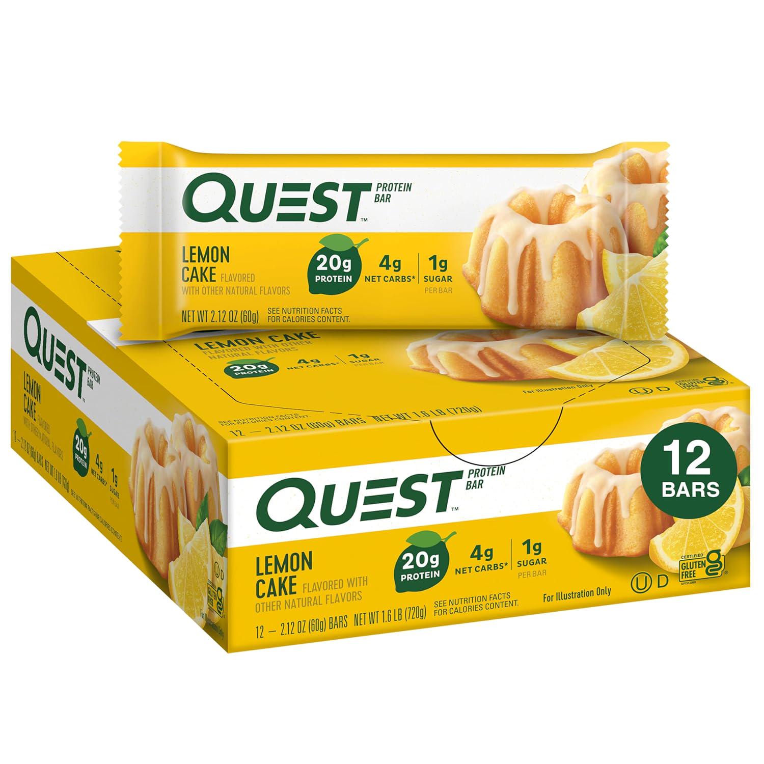 Quest Nutrition Lemon Cake Protein Bars, High Protein, Low Carb, Gluten Free, Keto Friendly, 12 Count (Pack Of 1),